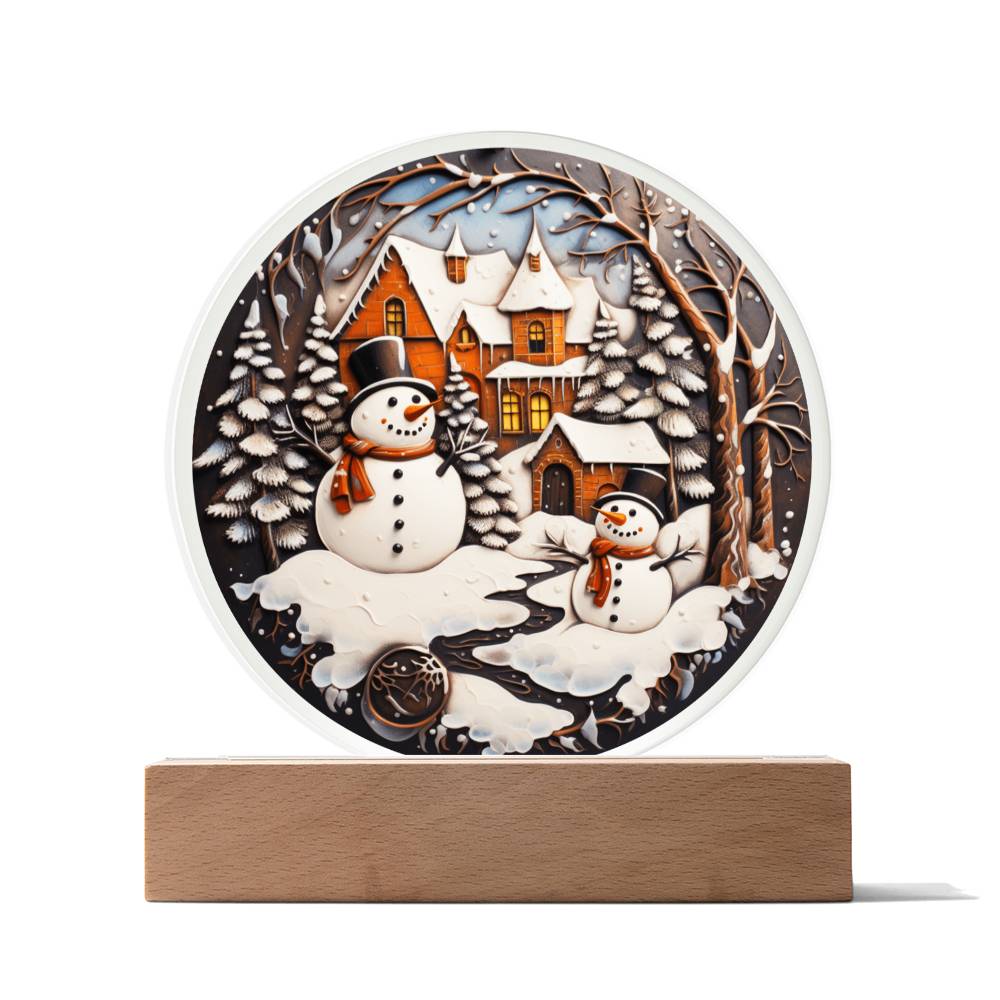 Twin Snowman- Acrylic Circle Plaque