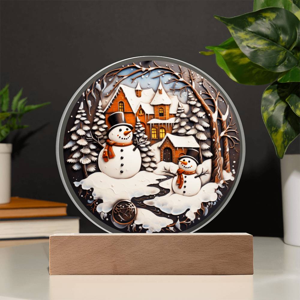 Twin Snowman- Acrylic Circle Plaque