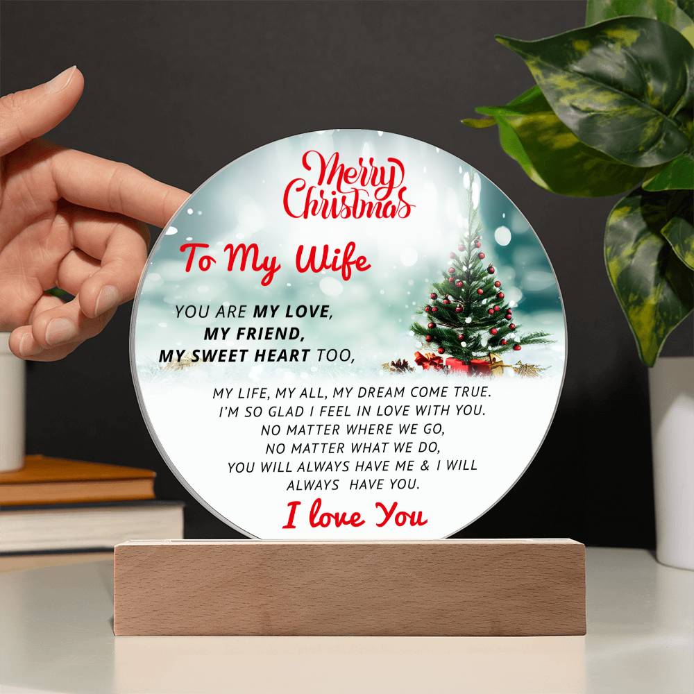 Merry Christmas To My Wife- Christmas Gift for WIfe- Acrylic Circle Plaque