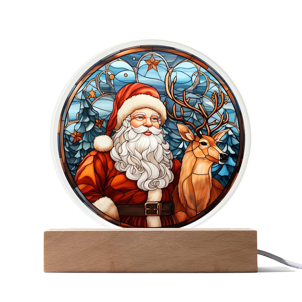 Santa and Reindeer- Acrylic Circle Plaque