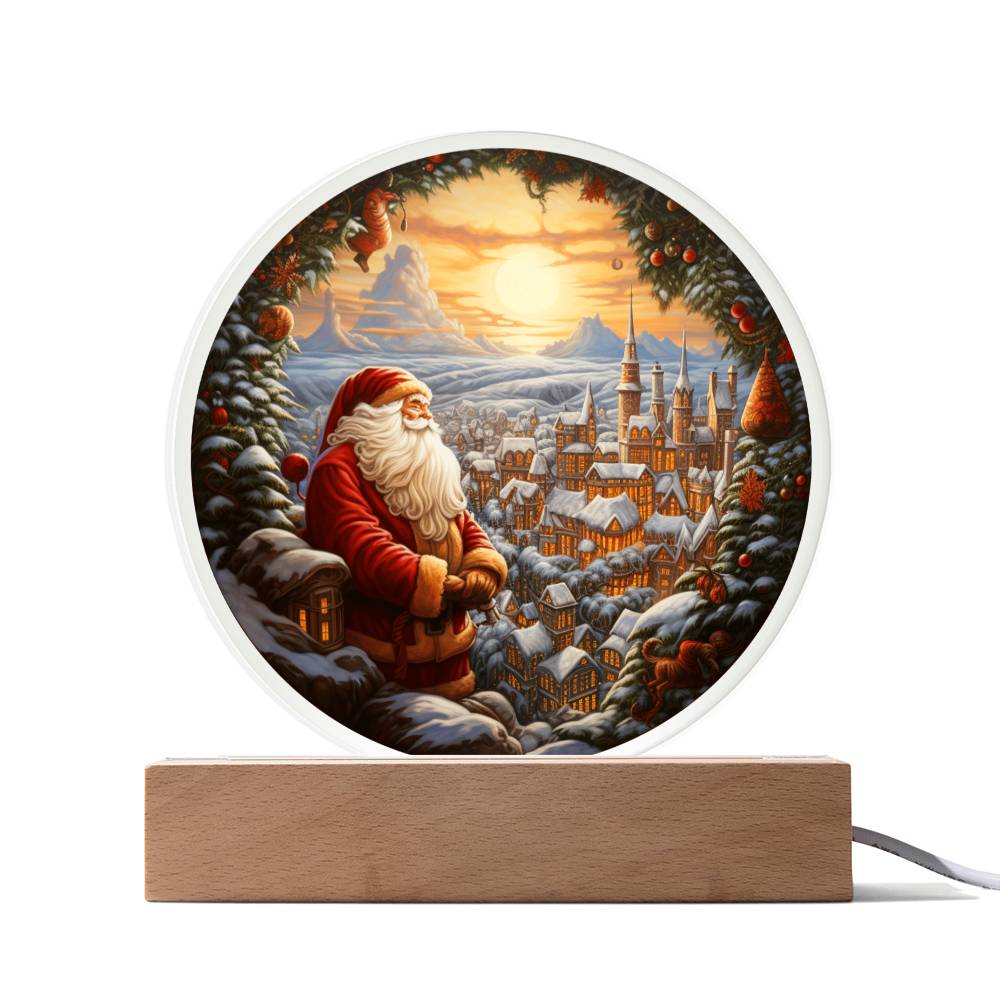 Santa  Claus In Town- Acrylic Circle Plaque