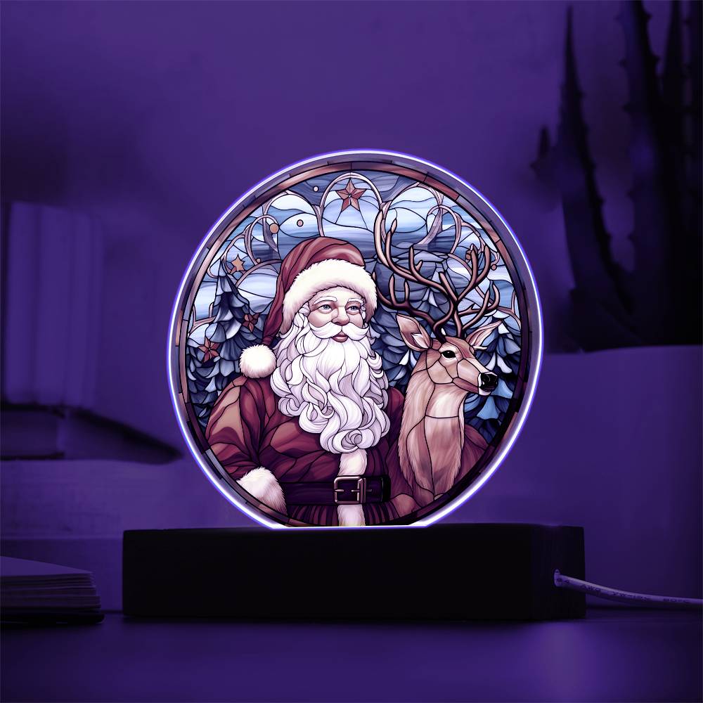 Santa and Reindeer- Acrylic Circle Plaque