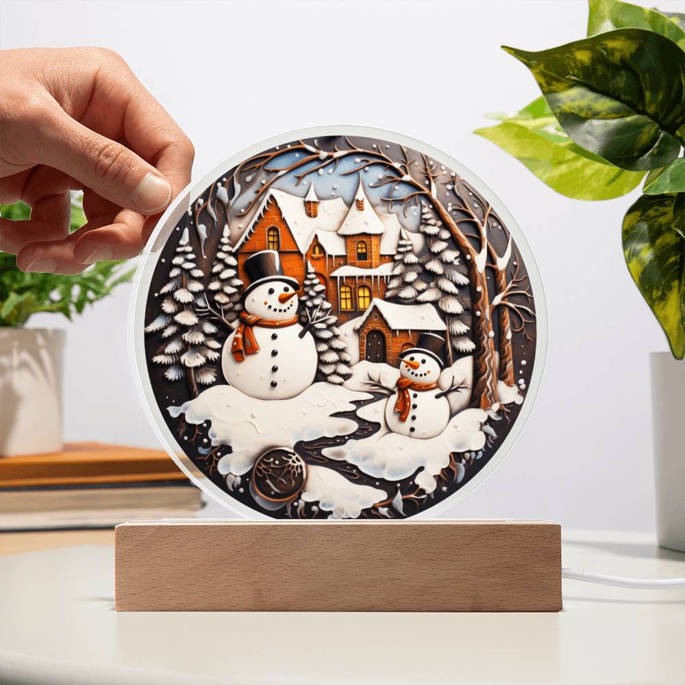 Twin Snowman- Acrylic Circle Plaque