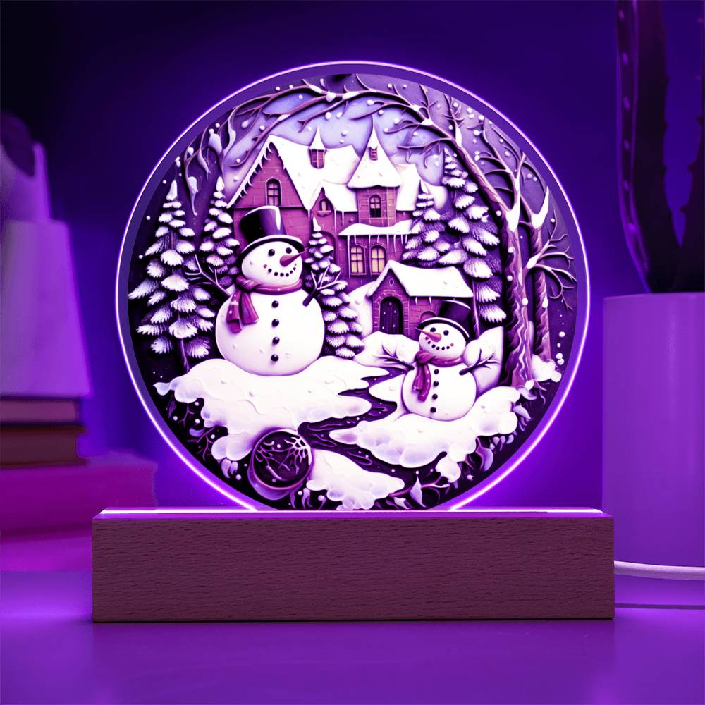 Twin Snowman- Acrylic Circle Plaque