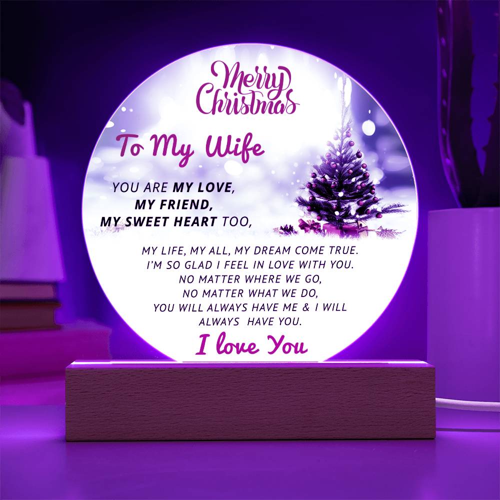 Merry Christmas To My Wife- Christmas Gift for WIfe- Acrylic Circle Plaque