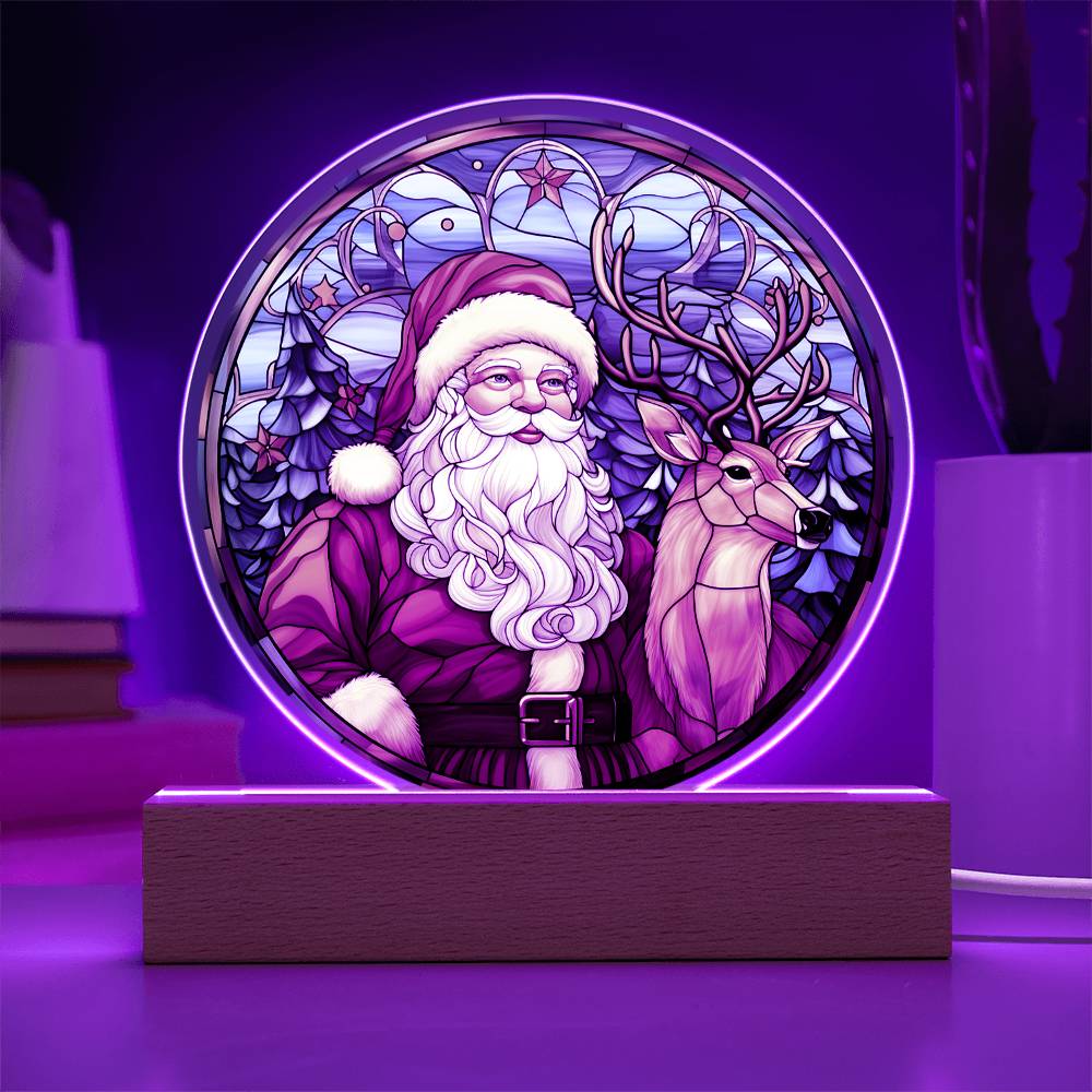 Santa and Reindeer- Acrylic Circle Plaque