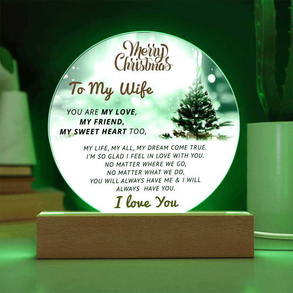 Merry Christmas To My Wife- Christmas Gift for WIfe- Acrylic Circle Plaque