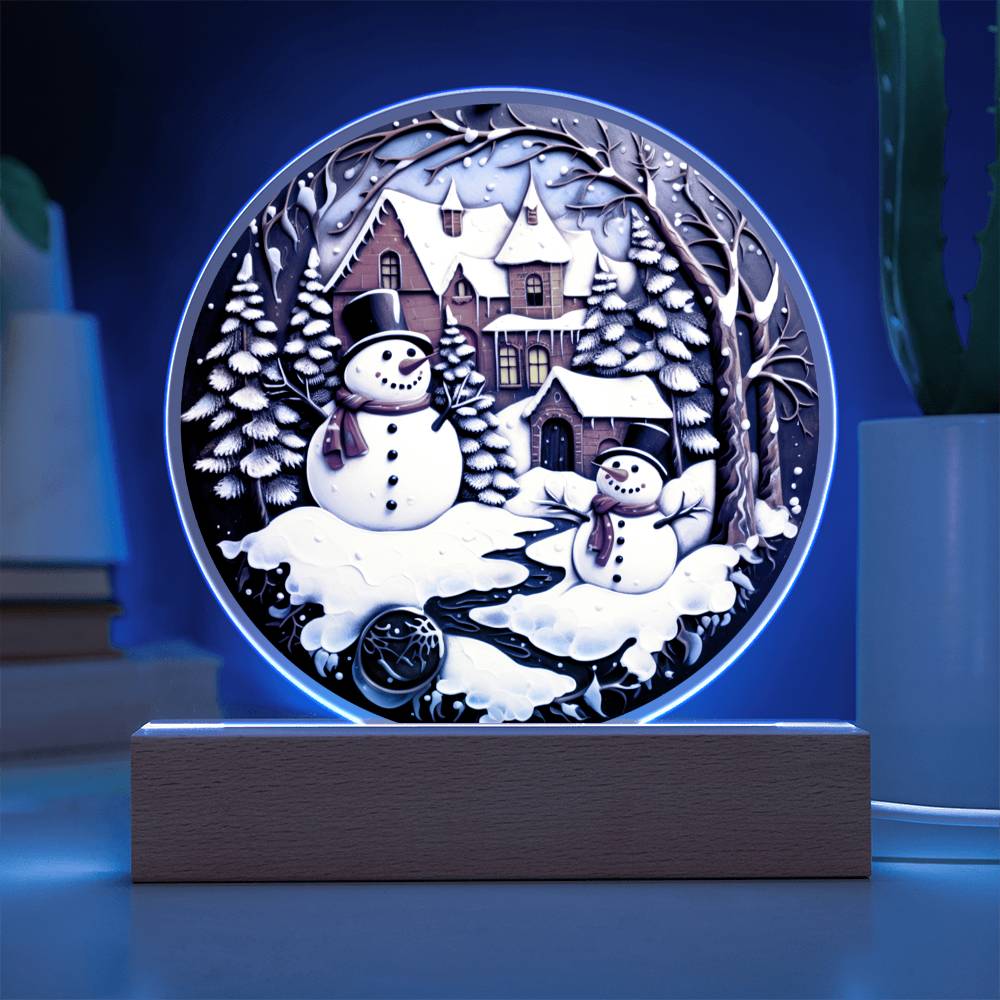 Twin Snowman- Acrylic Circle Plaque