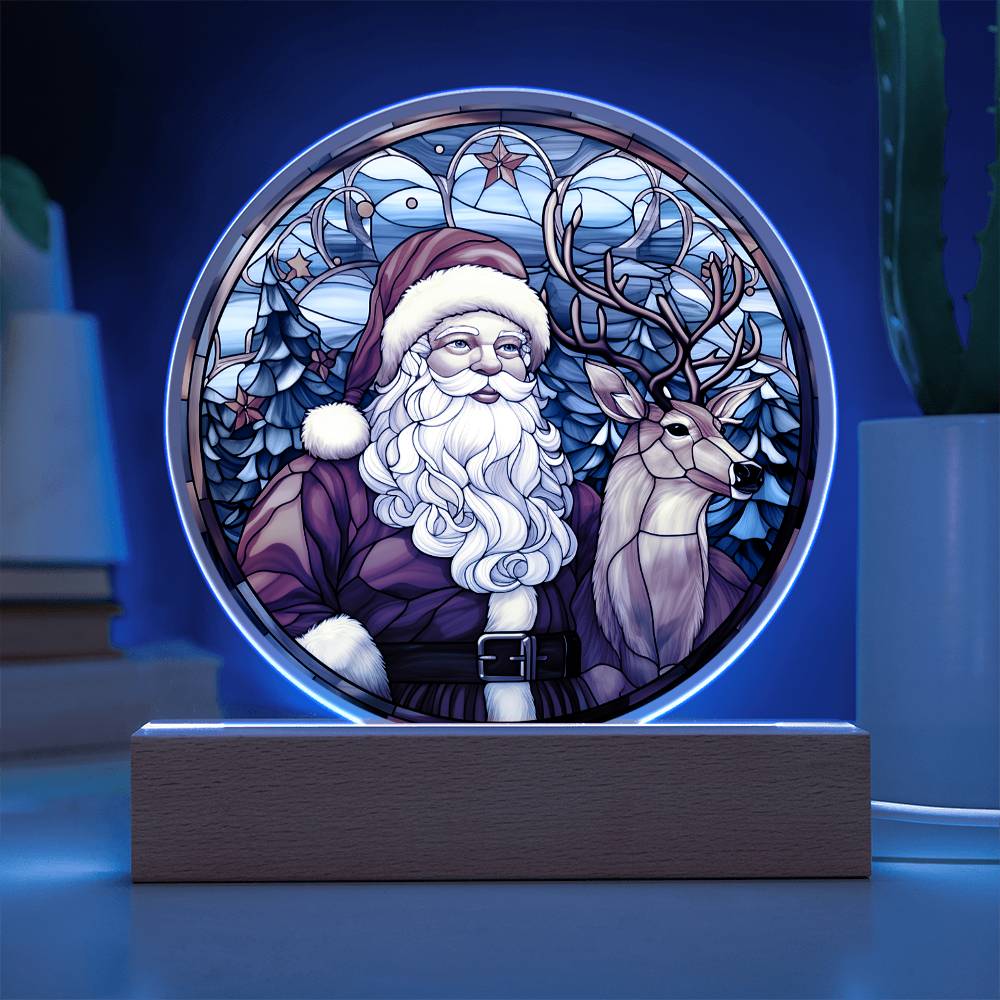 Santa and Reindeer- Acrylic Circle Plaque