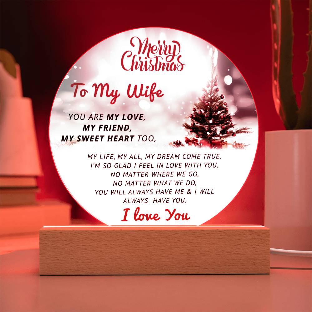 Merry Christmas To My Wife- Christmas Gift for WIfe- Acrylic Circle Plaque