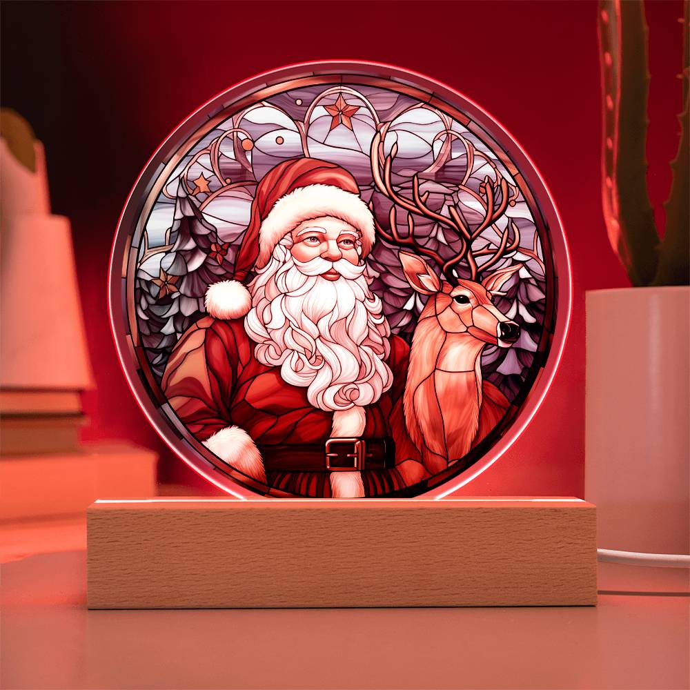 Santa and Reindeer- Acrylic Circle Plaque