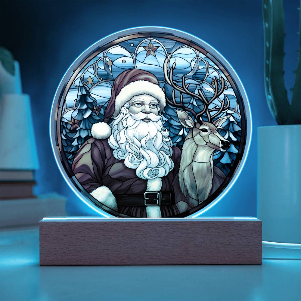 Santa and Reindeer- Acrylic Circle Plaque