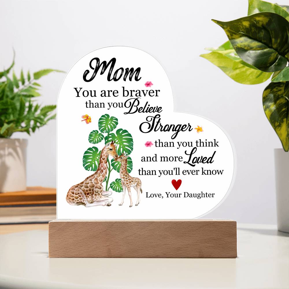 LED Heart Acrylic Plaque- Gift For Mom, Mother's Day, Birthday Gift