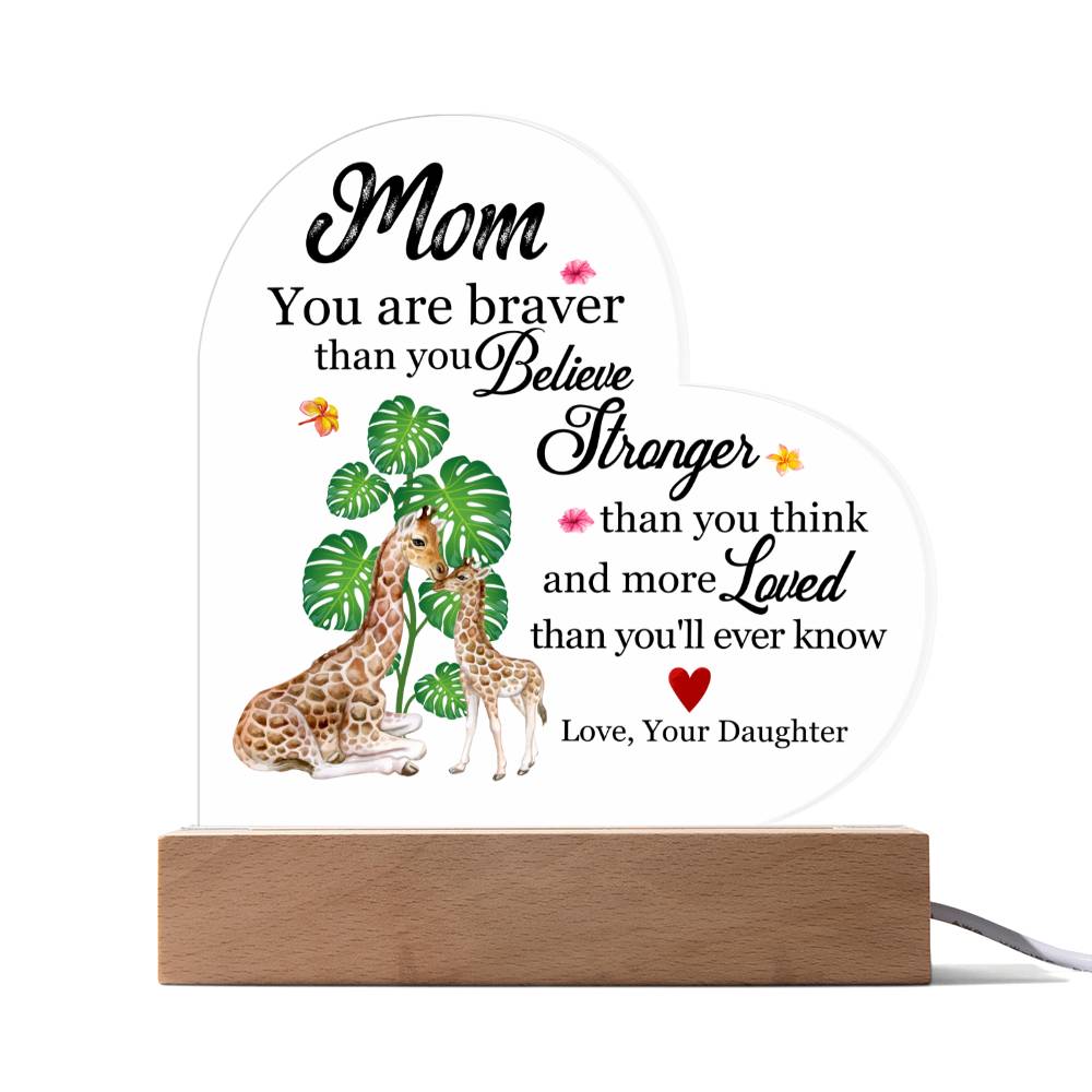 LED Heart Acrylic Plaque- Gift For Mom, Mother's Day, Birthday Gift