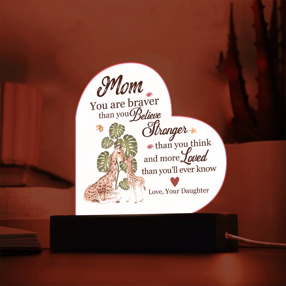 LED Heart Acrylic Plaque- Gift For Mom, Mother's Day, Birthday Gift