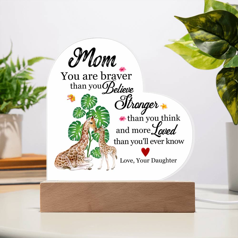 LED Heart Acrylic Plaque- Gift For Mom, Mother's Day, Birthday Gift