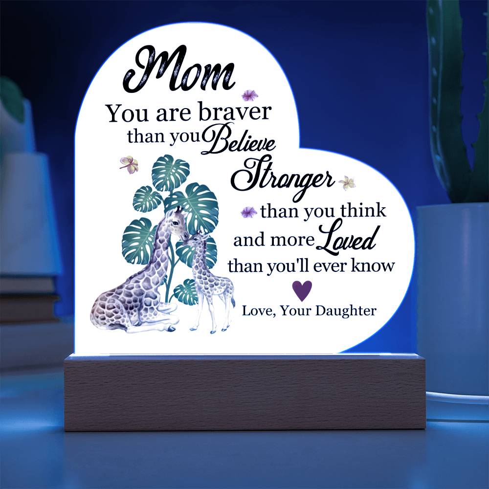 LED Heart Acrylic Plaque- Gift For Mom, Mother's Day, Birthday Gift