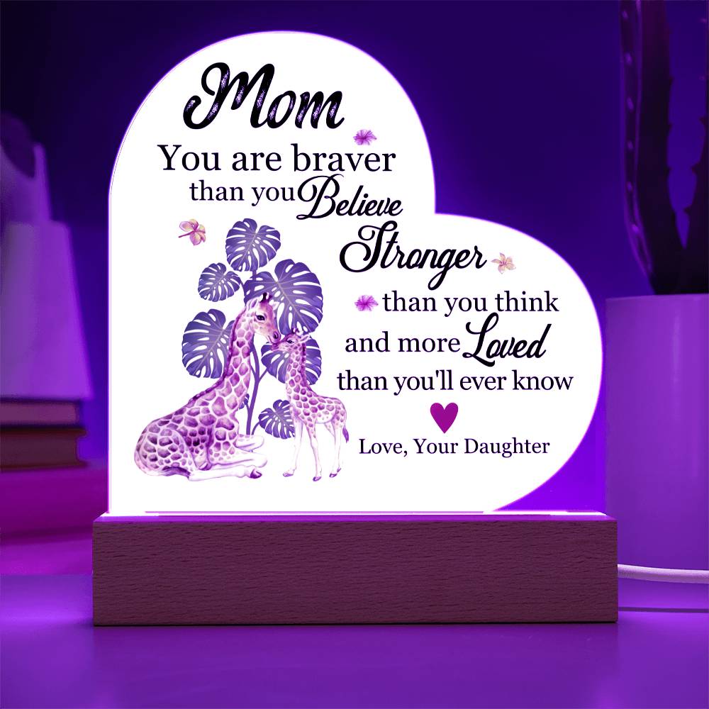 LED Heart Acrylic Plaque- Gift For Mom, Mother's Day, Birthday Gift