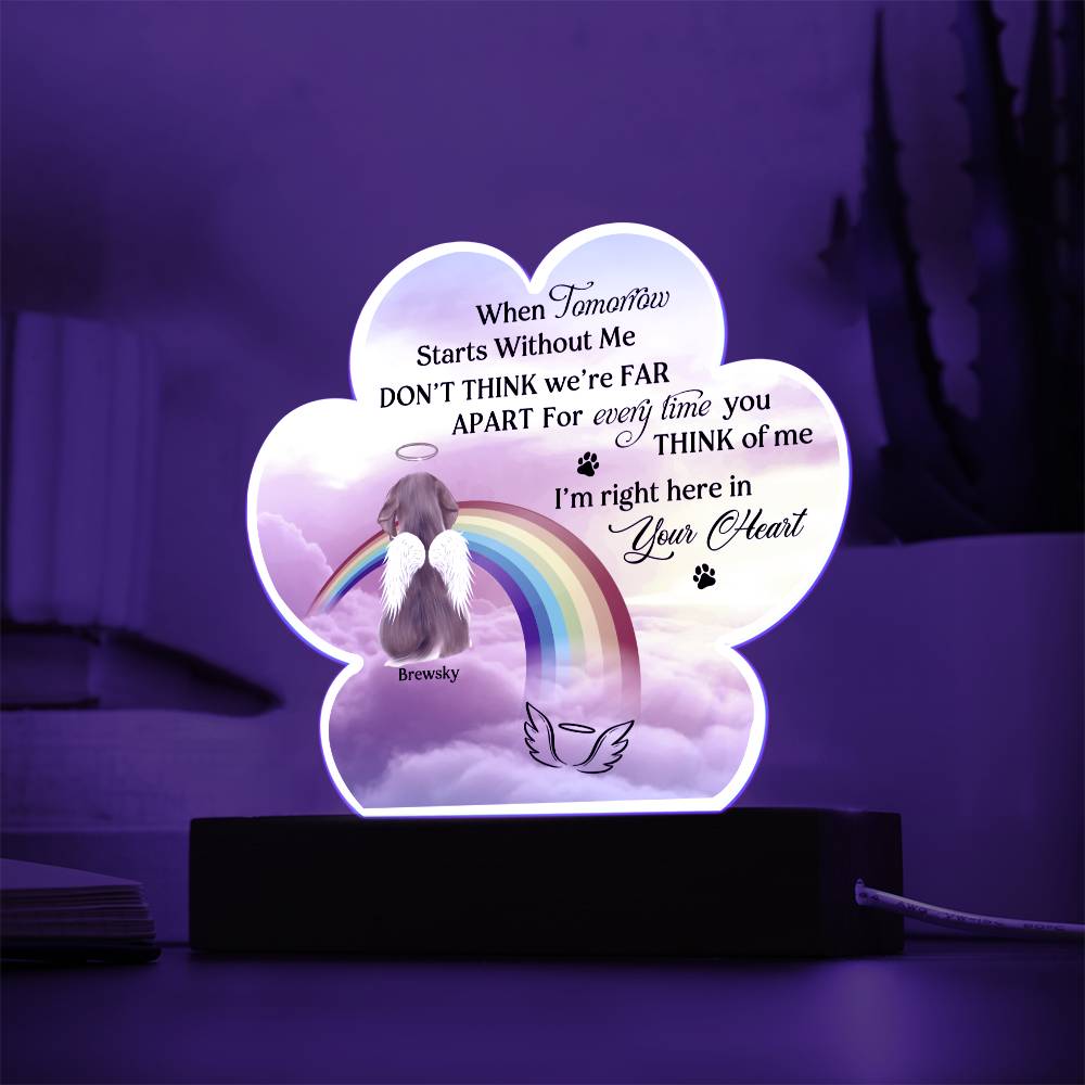 I Am Right Here In Your Heart-  Customizable Arcylic Plaque in Paw Shape as Memorial Gift For Dog Lovers