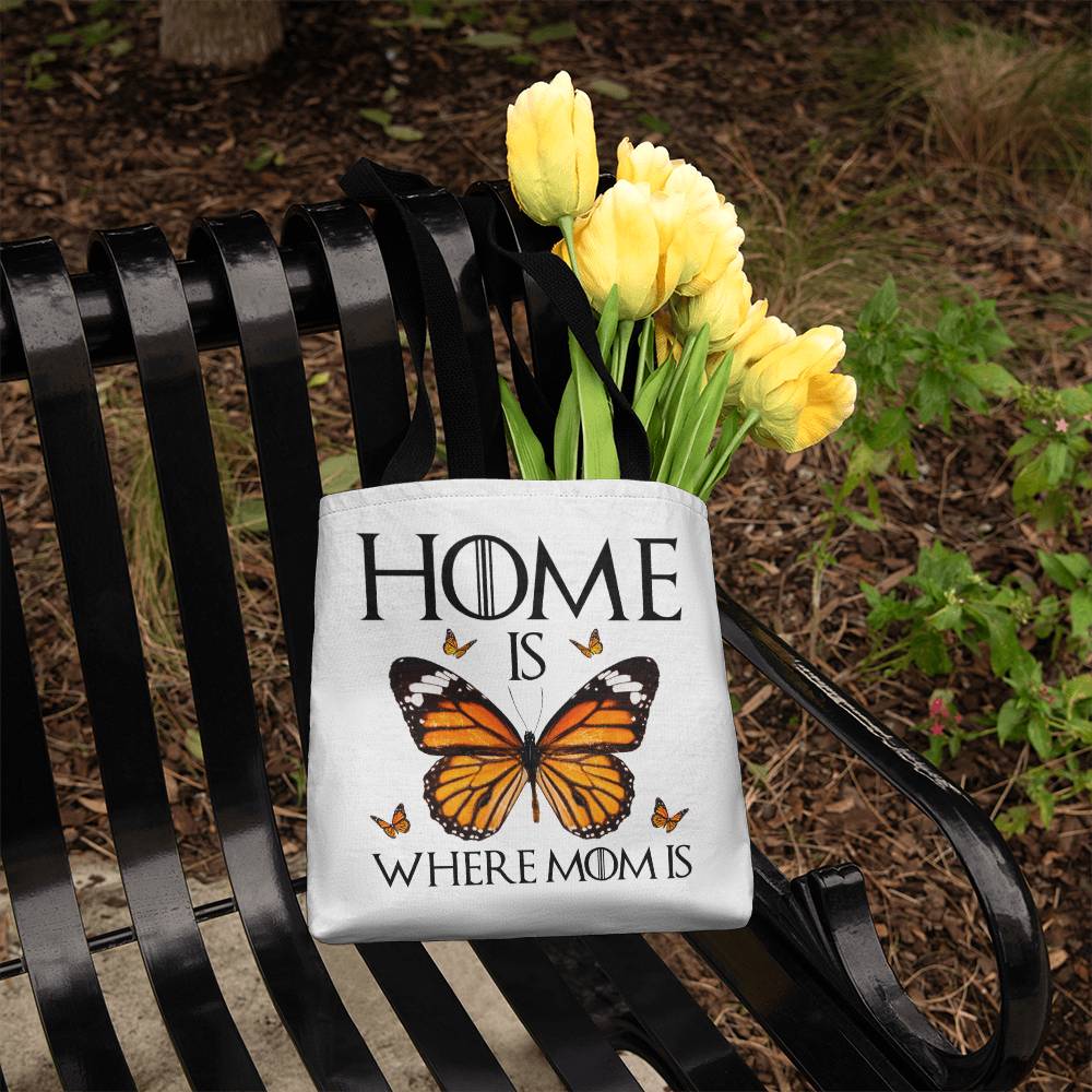 Home Is Where Mom Is: Classic Tote Bag with Butterfly Design, Gift For Mom, Birthday Gift, Mother's Day Gift