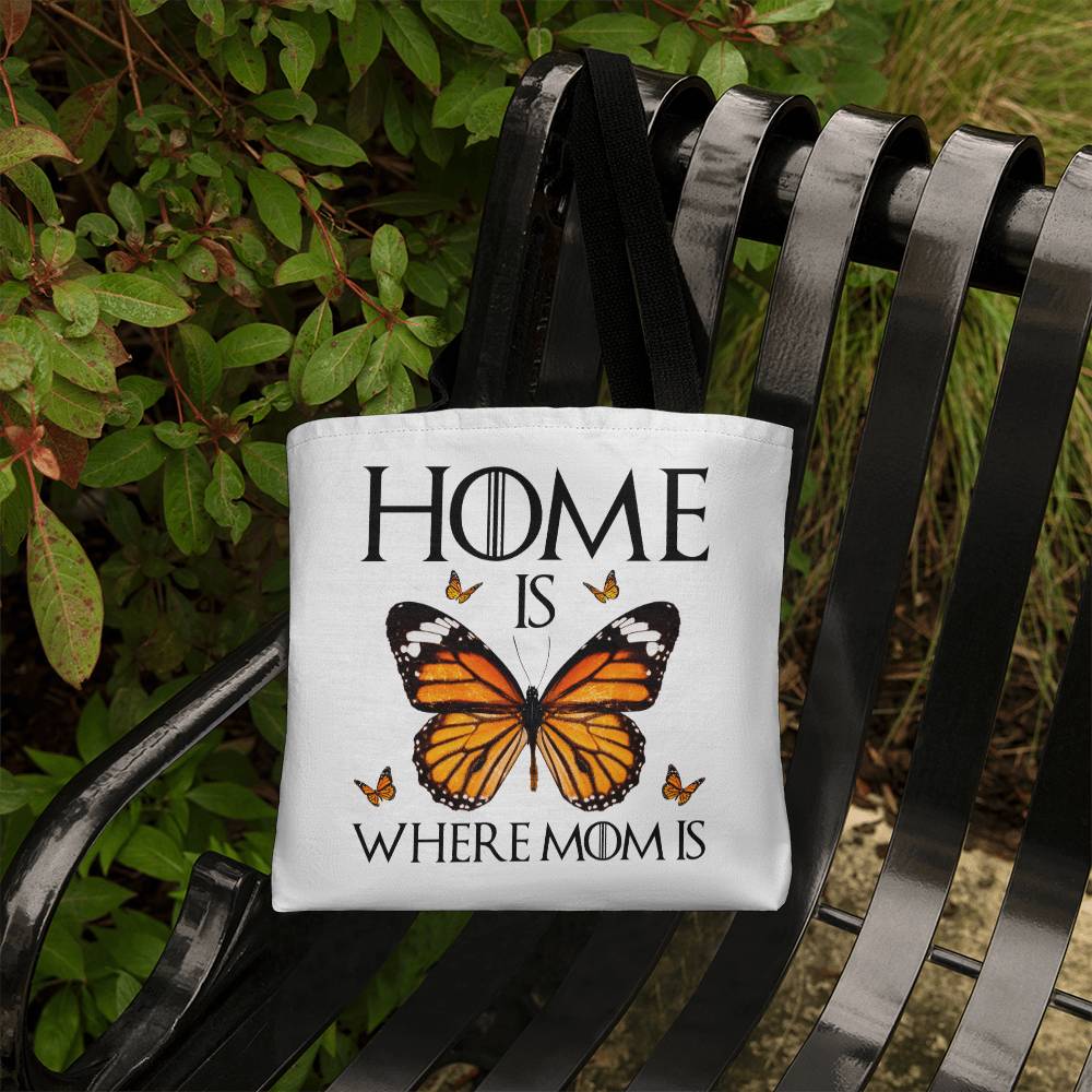 Home Is Where Mom Is: Classic Tote Bag with Butterfly Design, Gift For Mom, Birthday Gift, Mother's Day Gift