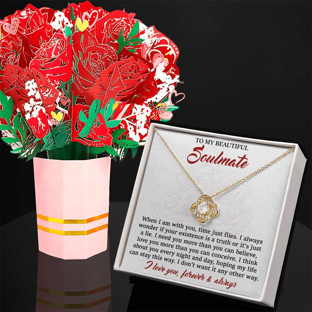 Forever and Always- Love Knot Necklace with Rose  Bouquet- Special Valentine's Gift For Soulmate