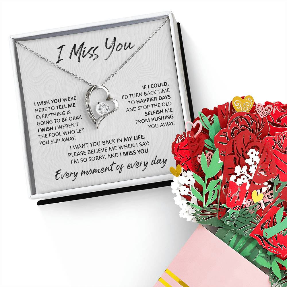 I WIsh You  Were Here-  Forever Love Necklace and Sweet Devotion Rose Bouquet - Special Limited Valentine' s Gift For soulmate.