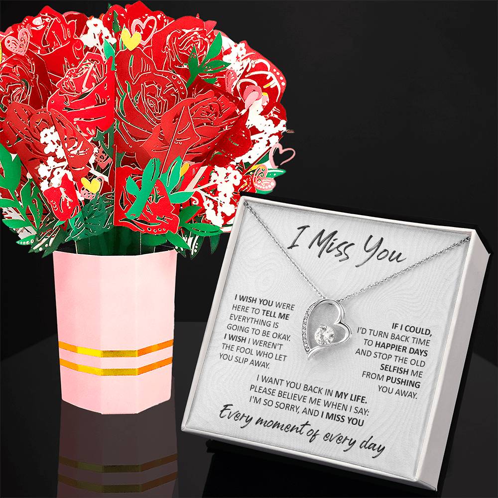 I WIsh You  Were Here-  Forever Love Necklace and Sweet Devotion Rose Bouquet - Special Limited Valentine' s Gift For soulmate.