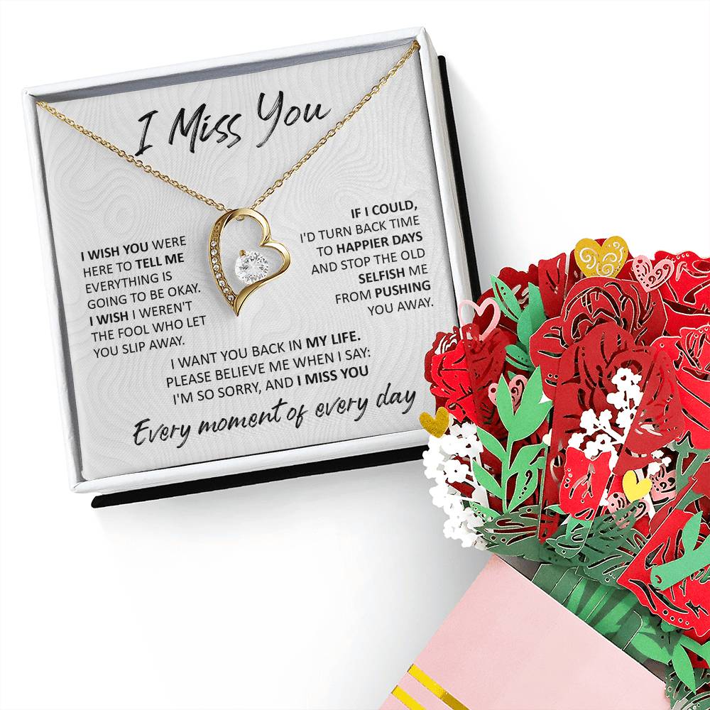 I WIsh You  Were Here-  Forever Love Necklace and Sweet Devotion Rose Bouquet - Special Limited Valentine' s Gift For soulmate.