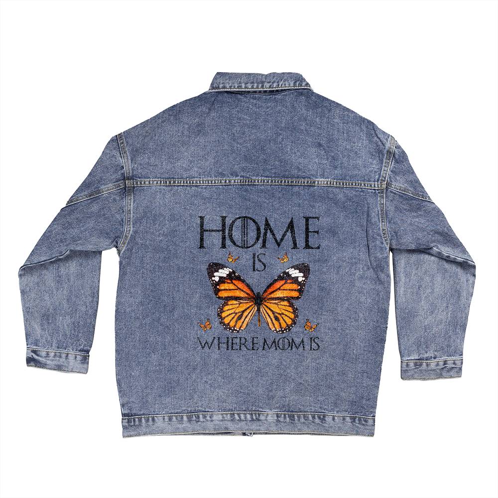 Oversized Women Denim Jacket with Butterfly design, gift for mom, gift for mother, Mother's Day Gift