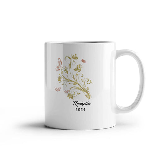 Personalized Vintage Floral Coffee Mug: Elegant Ceramic Design for Tea and Coffee Lovers