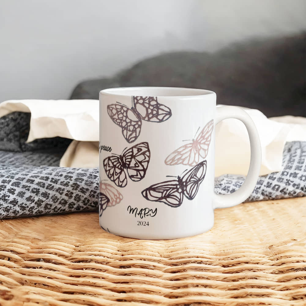 Vintage Butterfly Coffee Mug: Elegant Ceramic Cup for Nature Lovers