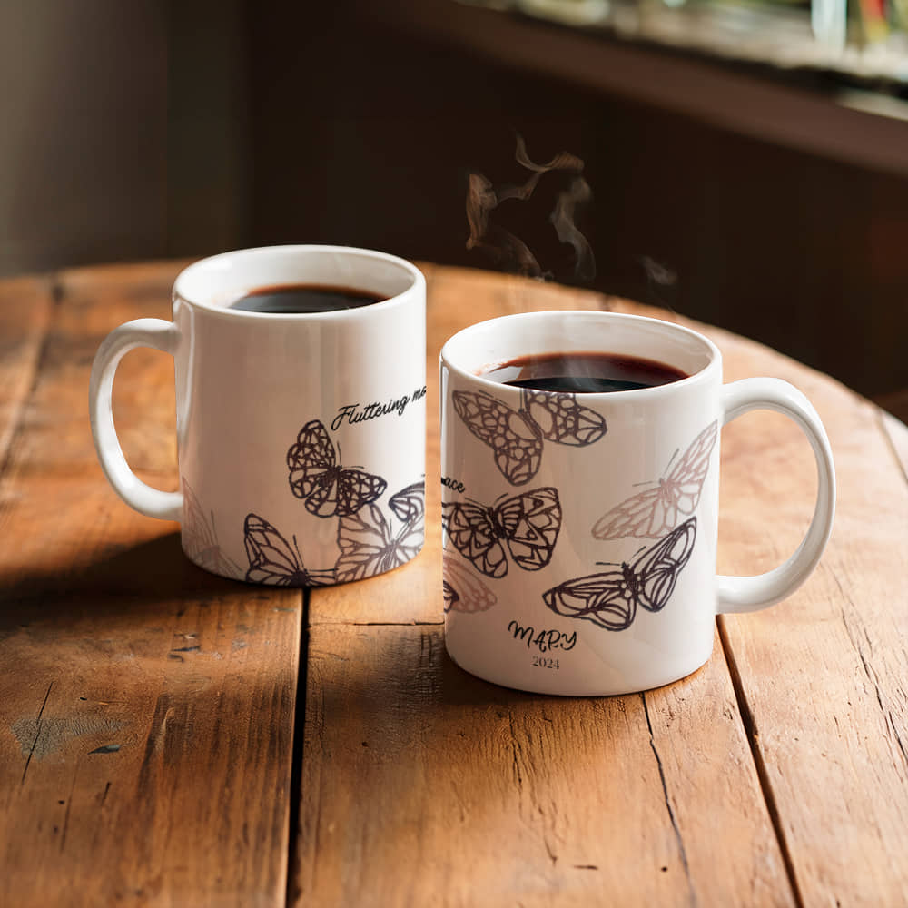 Vintage Butterfly Coffee Mug: Elegant Ceramic Cup for Nature Lovers