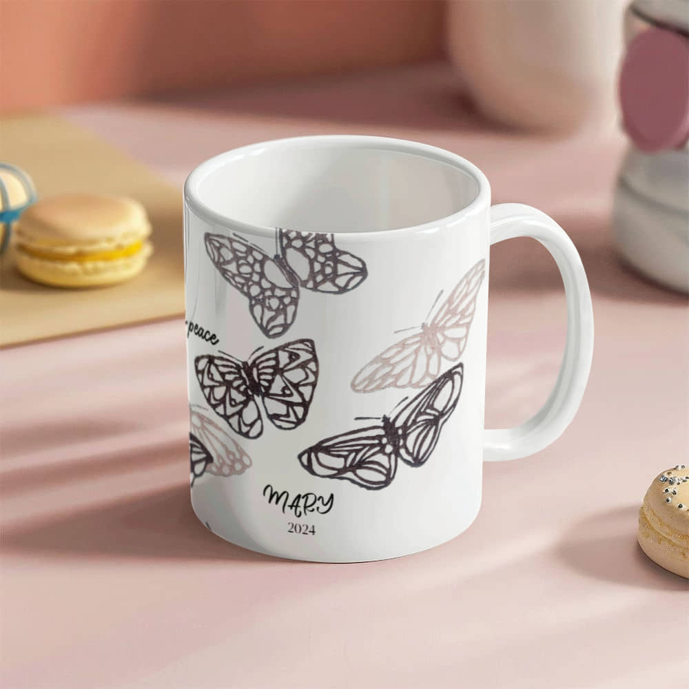 Vintage Butterfly Coffee Mug: Elegant Ceramic Cup for Nature Lovers