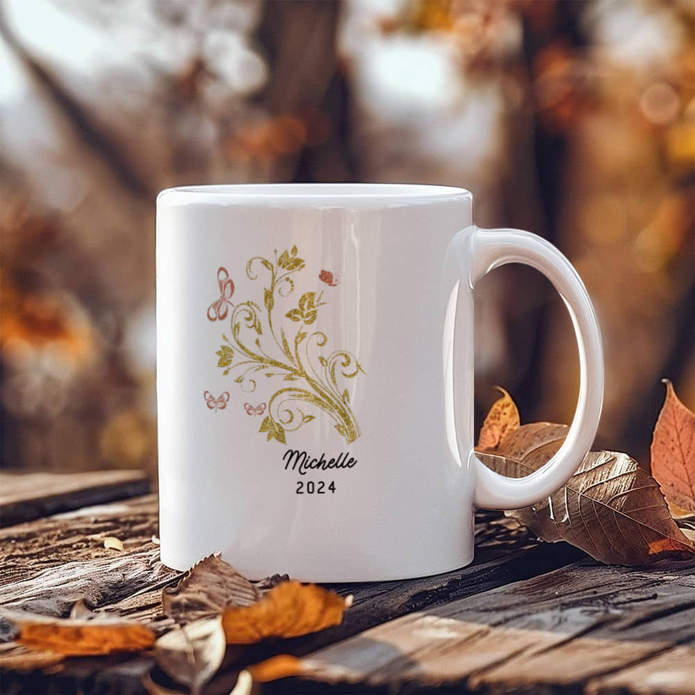 Personalized Vintage Floral Coffee Mug: Elegant Ceramic Design for Tea and Coffee Lovers