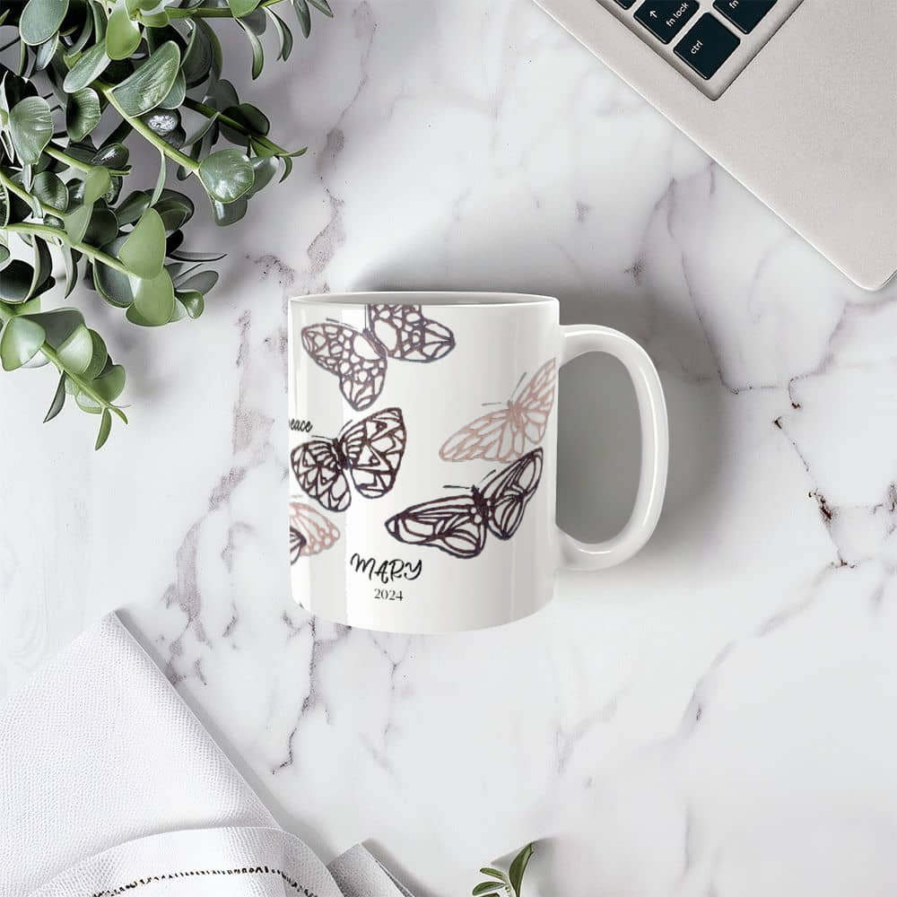 Vintage Butterfly Coffee Mug: Elegant Ceramic Cup for Nature Lovers