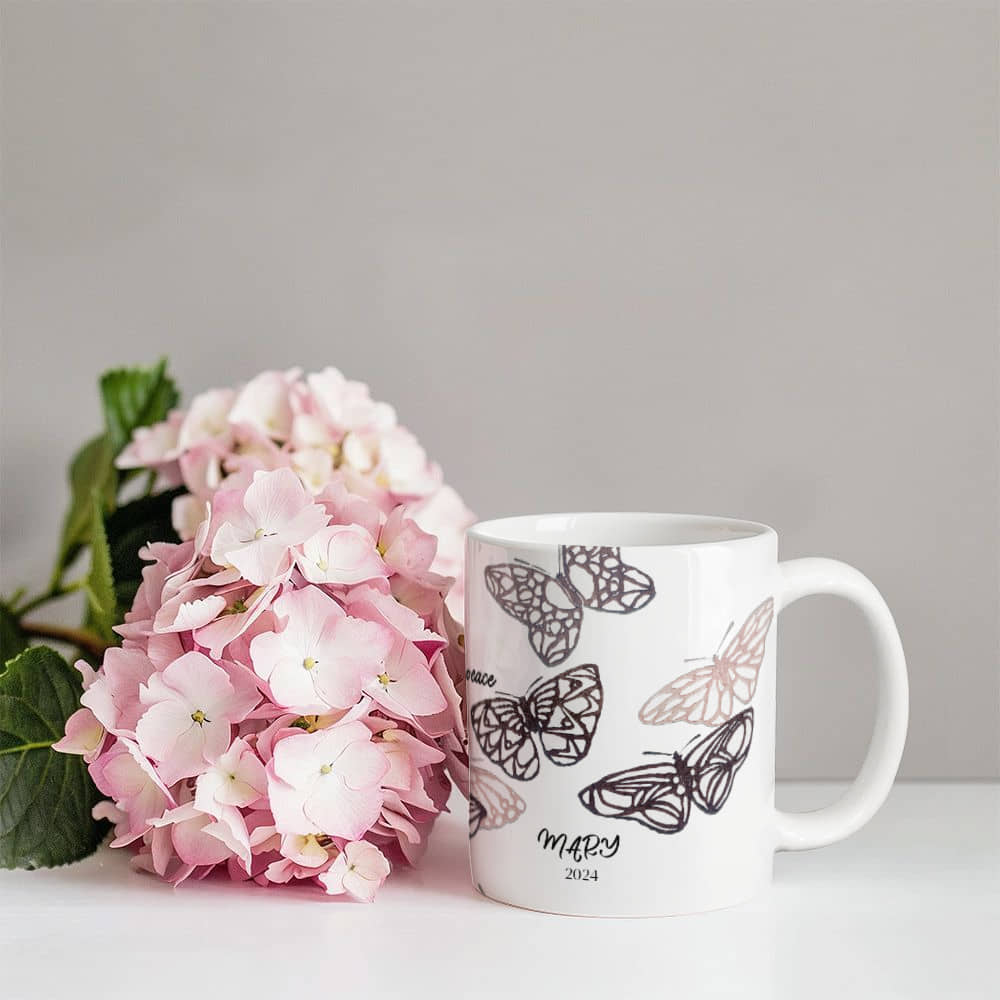 Vintage Butterfly Coffee Mug: Elegant Ceramic Cup for Nature Lovers