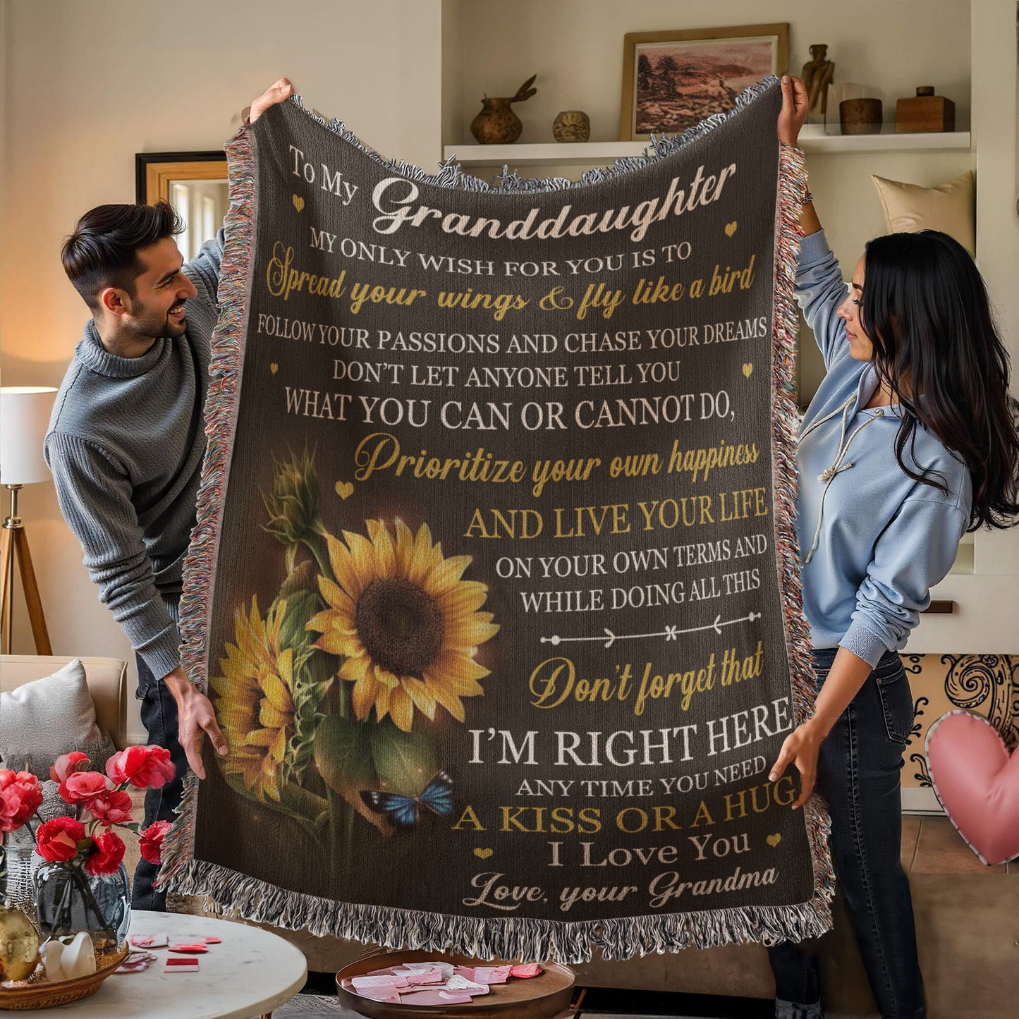 Heirloom Artwork Woven Blanket, Gift for Granddaughter