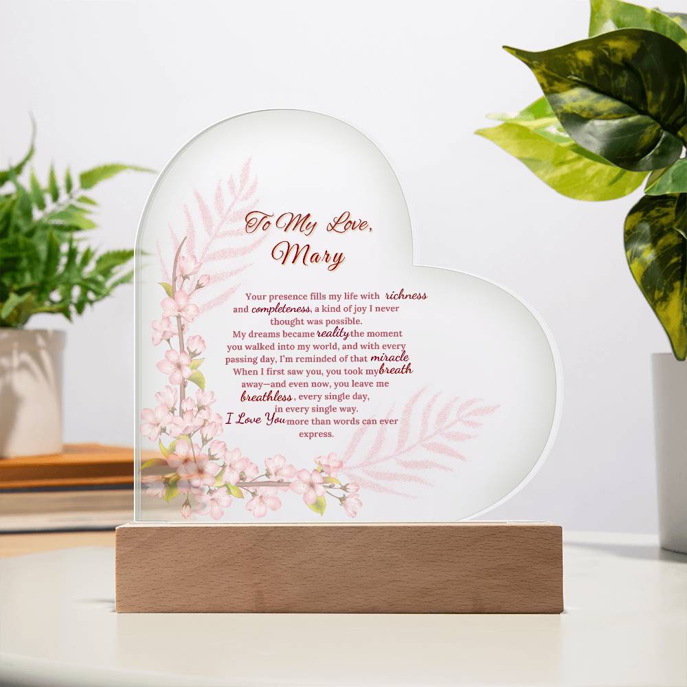 Forever Love: Personalized Acrylic Heart Plaque gift for Wife, For Soulmate. All occasions, Birthday ,Anniversary, Valentine's  Day Gift