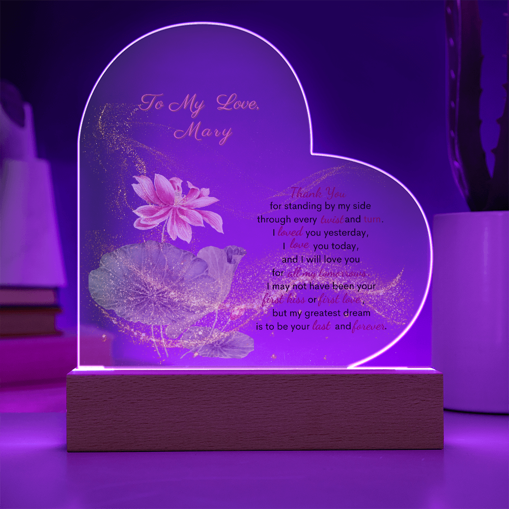 Forever Yours: Heart Acrylic  Plaque with Romantic Bouquet. A Perfect Valentine's  Day Gift for Wife, For Soulmate