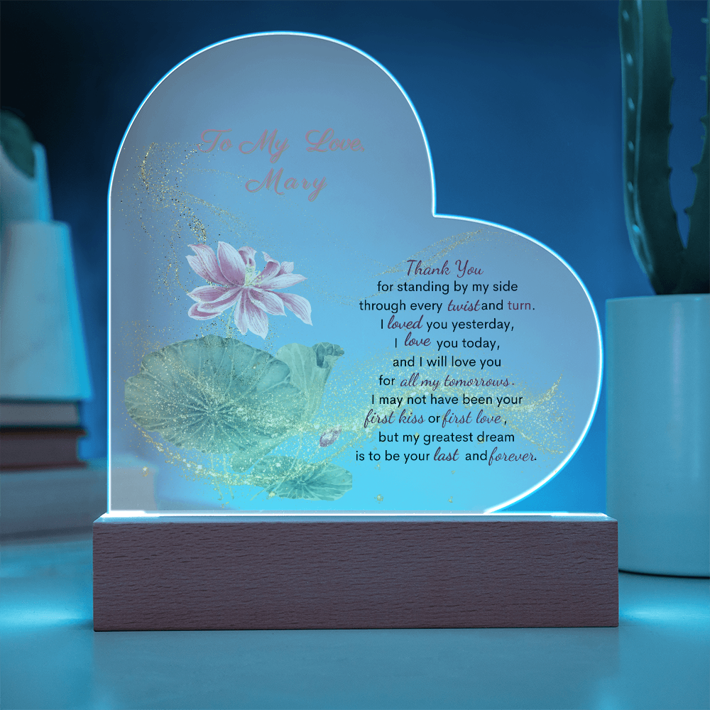 Forever Yours: Heart Acrylic  Plaque with Romantic Bouquet. A Perfect Valentine's  Day Gift for Wife, For Soulmate