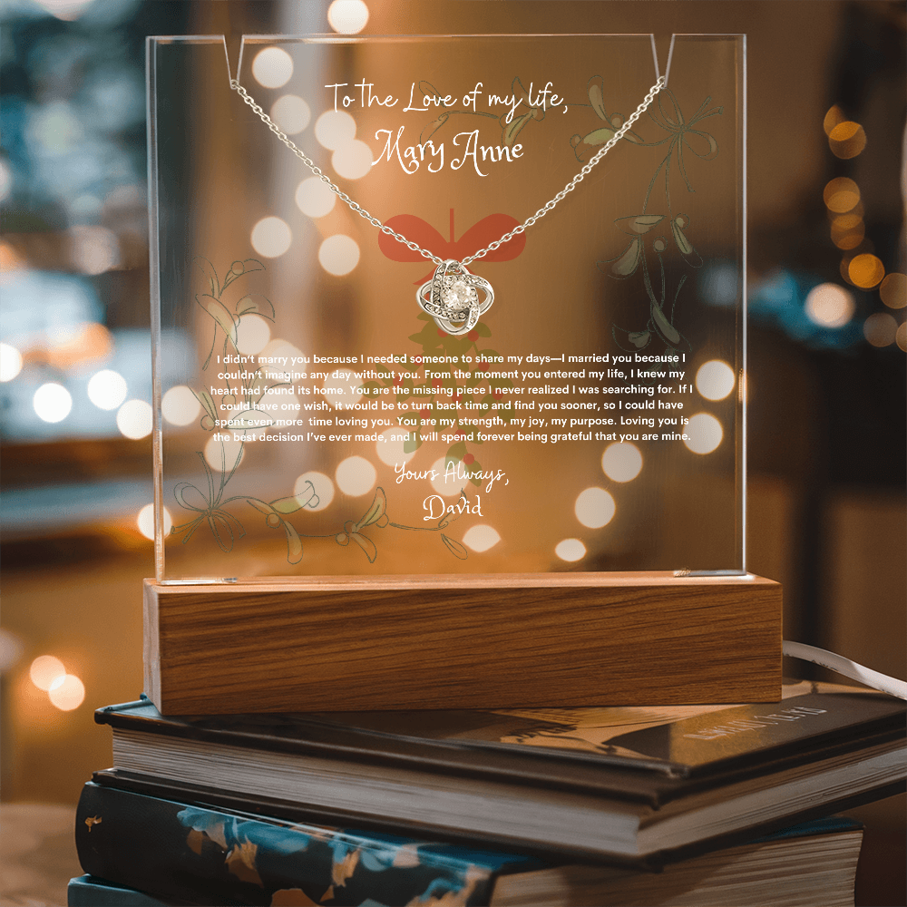 Custom LED Acrylic Display with Love Knot Necklace – A Romantic Gift for Anniversaries & Special Moments