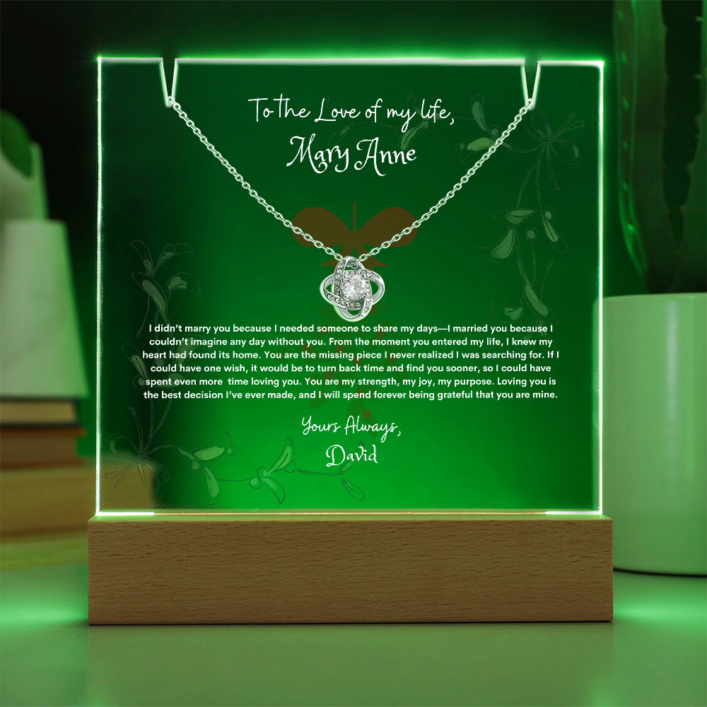 Custom LED Acrylic Display with Love Knot Necklace – A Romantic Gift for Anniversaries & Special Moments