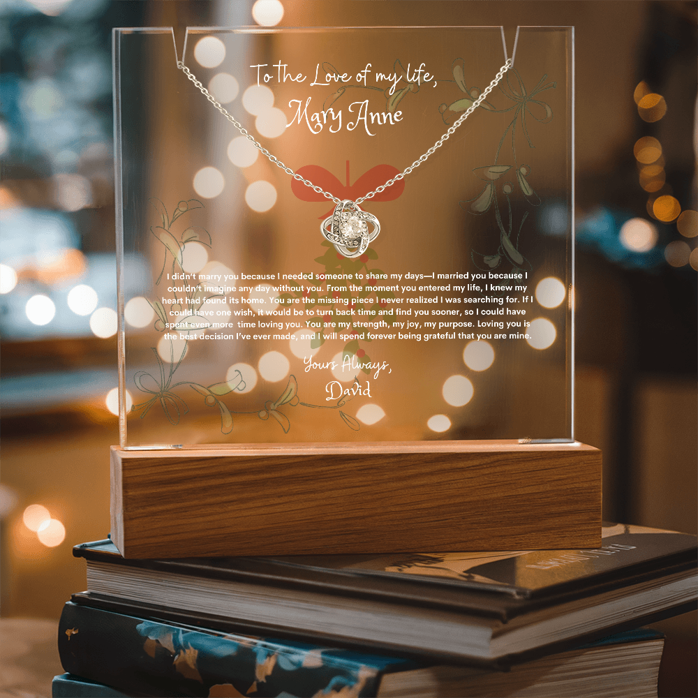 Custom LED Acrylic Display with Love Knot Necklace – A Romantic Gift for Anniversaries & Special Moments