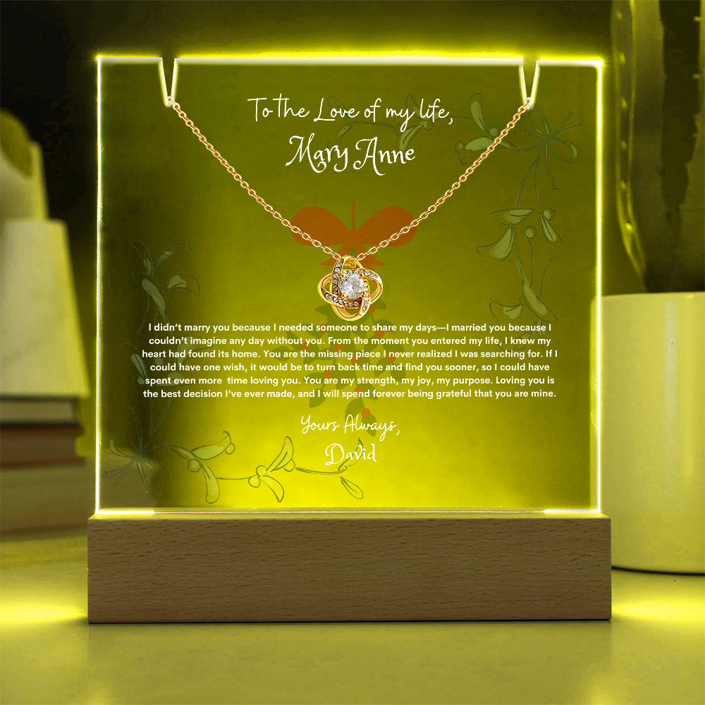 Custom LED Acrylic Display with Love Knot Necklace – A Romantic Gift for Anniversaries & Special Moments