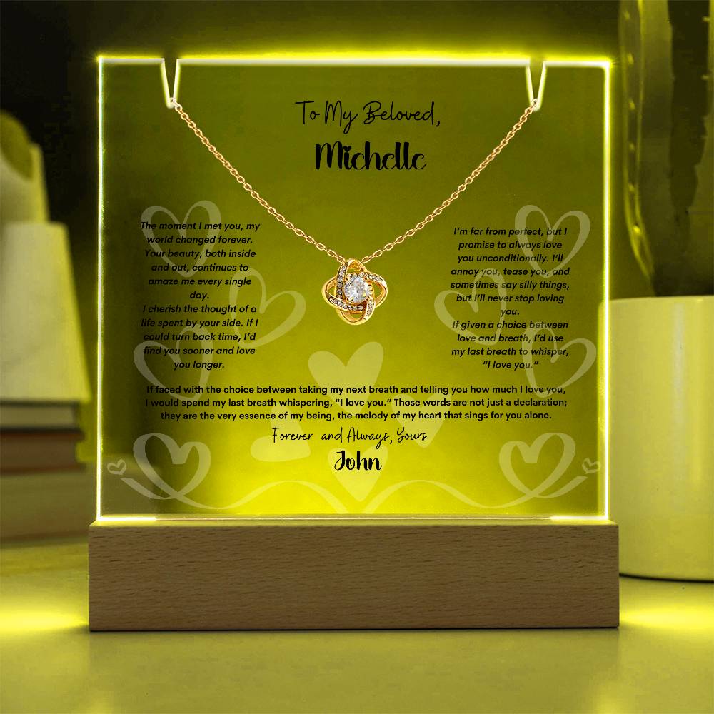 Keepsake Acrylic Bundle with Love Knot Necklace,personalized Gift for Wife,Gift For Soulmate, keepsake gift , birthday , anniversary, Christmas Gift