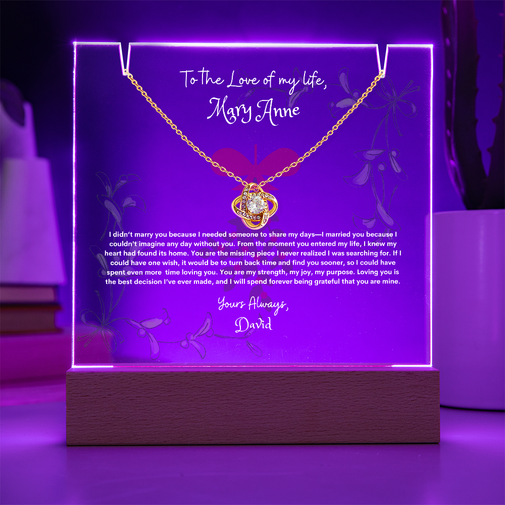 Custom LED Acrylic Display with Love Knot Necklace – A Romantic Gift for Anniversaries & Special Moments