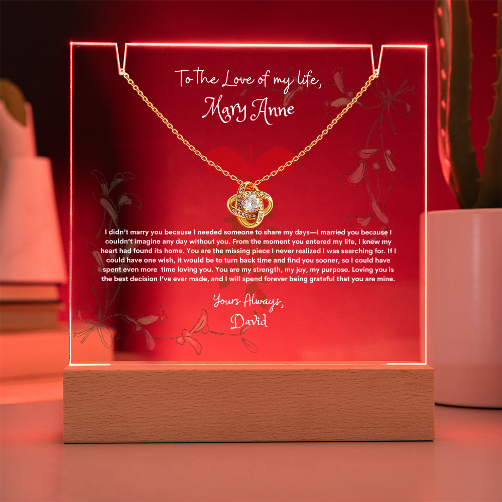 Custom LED Acrylic Display with Love Knot Necklace – A Romantic Gift for Anniversaries & Special Moments