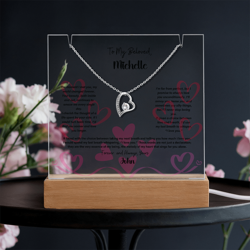 Celebrate Love with Elegance – Personalized Keepsake Acrylic & Forever Love Necklace Gift Set