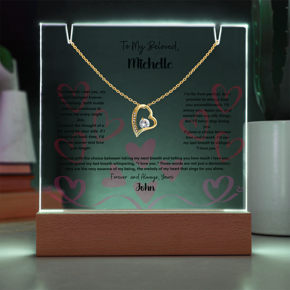 Celebrate Love with Elegance – Personalized Keepsake Acrylic & Forever Love Necklace Gift Set